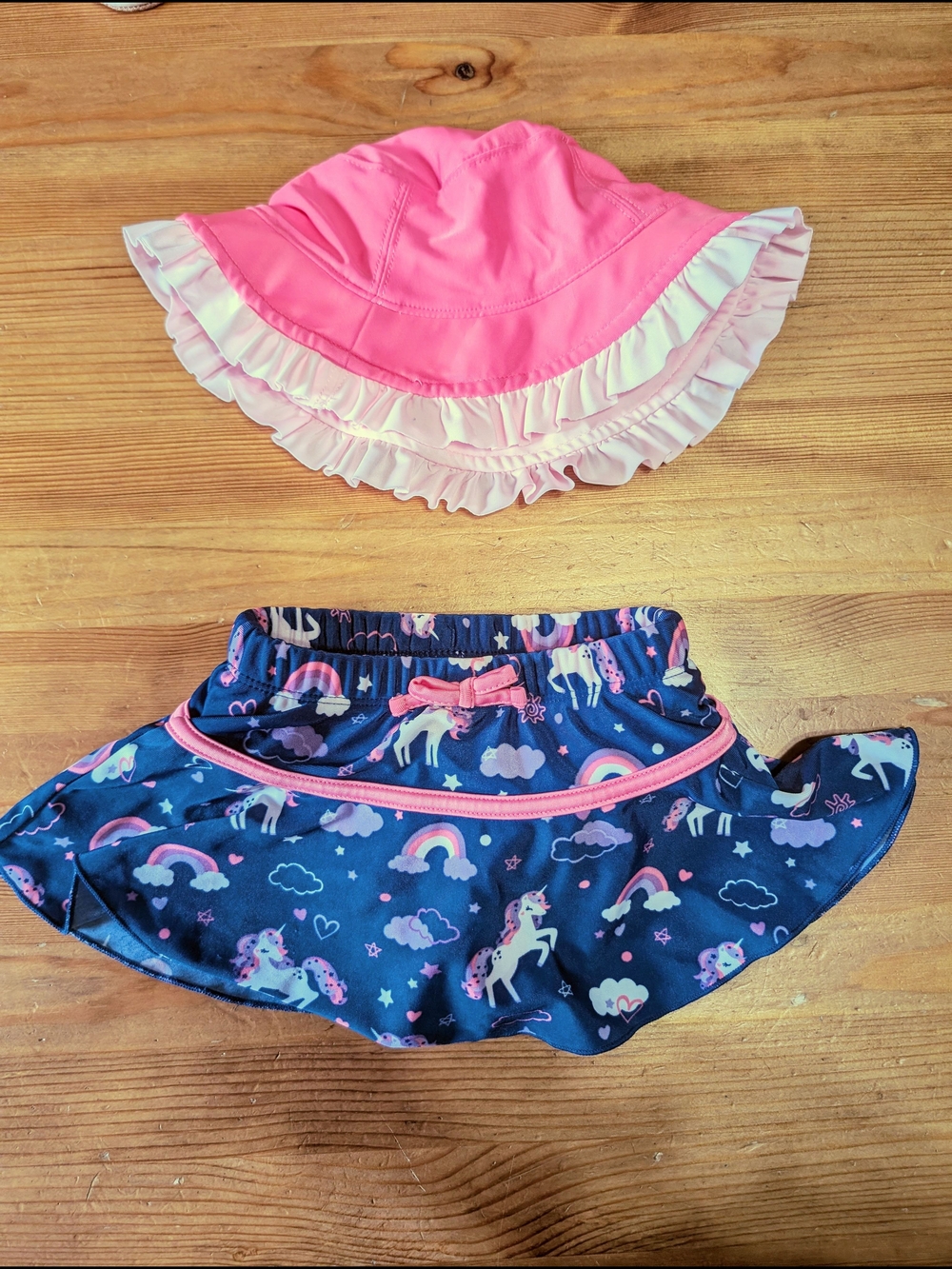 Uv Skinz Girls Navy Unicorn Skirted Swim Bottoms with Pink Sun Hat
